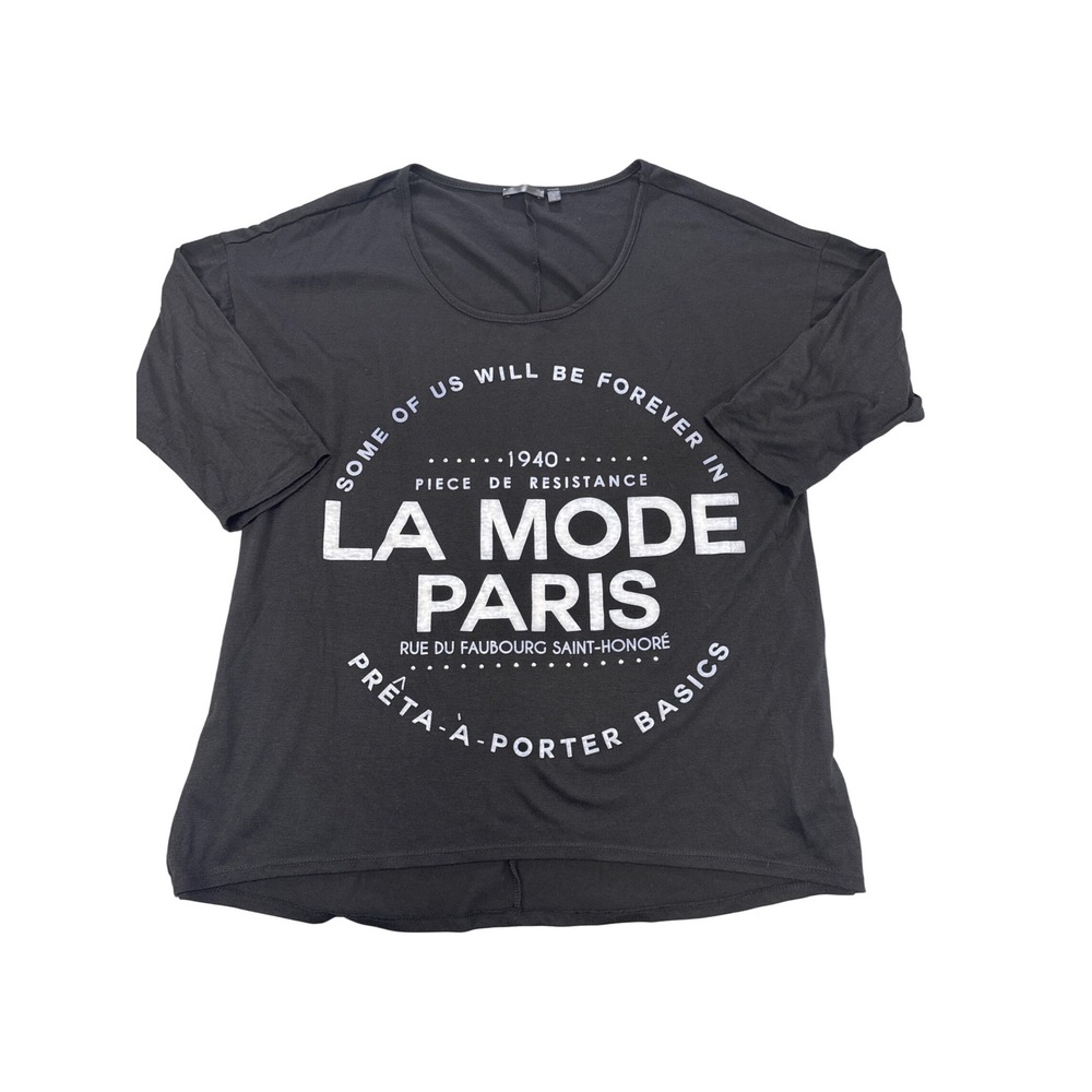 Hannah La Mode Paris Graphic Tee Black Rhinestone Oversized Top Size L
